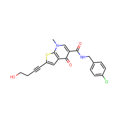 Cn1cc(C(=O)NCc2ccc(Cl)cc2)c(=O)c2cc(C#CCCO)sc21 ZINC000013672779