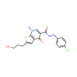 Cn1cc(C(=O)NCc2ccc(Cl)cc2)c(=O)c2cc(CCCO)sc21 ZINC000001549287