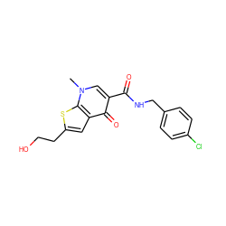 Cn1cc(C(=O)NCc2ccc(Cl)cc2)c(=O)c2cc(CCO)sc21 ZINC000013672773