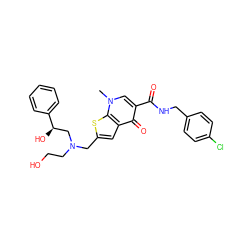 Cn1cc(C(=O)NCc2ccc(Cl)cc2)c(=O)c2cc(CN(CCO)C[C@@H](O)c3ccccc3)sc21 ZINC000028901337