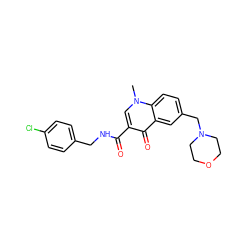 Cn1cc(C(=O)NCc2ccc(Cl)cc2)c(=O)c2cc(CN3CCOCC3)ccc21 ZINC000028526188