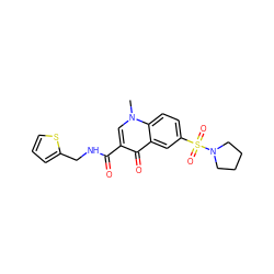 Cn1cc(C(=O)NCc2cccs2)c(=O)c2cc(S(=O)(=O)N3CCCC3)ccc21 ZINC000008828482