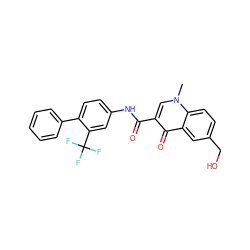 Cn1cc(C(=O)Nc2ccc(-c3ccccc3)c(C(F)(F)F)c2)c(=O)c2cc(CO)ccc21 ZINC000084706742