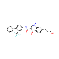 Cn1cc(C(=O)Nc2ccc(-c3ccccc3)c(C(F)(F)F)c2)c(=O)c2ccc(CCCO)cc21 ZINC000084652738