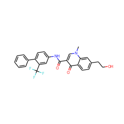 Cn1cc(C(=O)Nc2ccc(-c3ccccc3)c(C(F)(F)F)c2)c(=O)c2ccc(CCO)cc21 ZINC000084705654