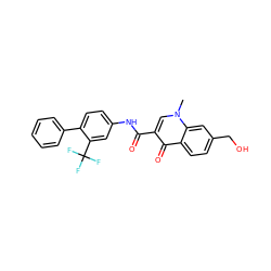 Cn1cc(C(=O)Nc2ccc(-c3ccccc3)c(C(F)(F)F)c2)c(=O)c2ccc(CO)cc21 ZINC000084706740