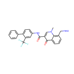 Cn1cc(C(=O)Nc2ccc(-c3ccccc3)c(C(F)(F)F)c2)c(=O)c2cccc(CN)c21 ZINC000084705639