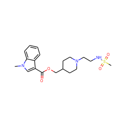 Cn1cc(C(=O)OCC2CCN(CCNS(C)(=O)=O)CC2)c2ccccc21 ZINC000000598220