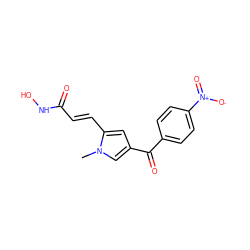 Cn1cc(C(=O)c2ccc([N+](=O)[O-])cc2)cc1/C=C/C(=O)NO ZINC000013493182