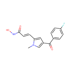 Cn1cc(C(=O)c2ccc(F)cc2)cc1/C=C/C(=O)NO ZINC000013493181