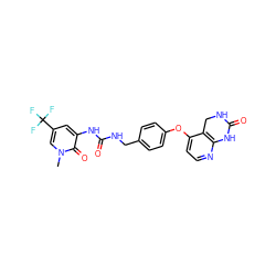 Cn1cc(C(F)(F)F)cc(NC(=O)NCc2ccc(Oc3ccnc4c3CNC(=O)N4)cc2)c1=O ZINC000146062130