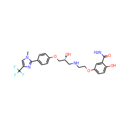 Cn1cc(C(F)(F)F)nc1-c1ccc(OC[C@H](O)CNCCOc2ccc(O)c(C(N)=O)c2)cc1 ZINC000002569823