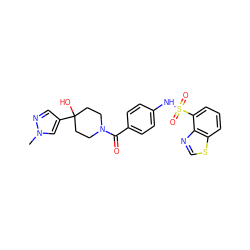 Cn1cc(C2(O)CCN(C(=O)c3ccc(NS(=O)(=O)c4cccc5scnc45)cc3)CC2)cn1 ZINC000217629226