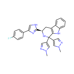 Cn1cc(C2(c3cnn(C)c3)N[C@@H](c3nc(-c4ccc(F)cc4)c[nH]3)Cc3c2[nH]c2ccccc32)cn1 ZINC000095561689