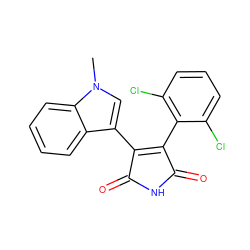 Cn1cc(C2=C(c3c(Cl)cccc3Cl)C(=O)NC2=O)c2ccccc21 ZINC000013447880