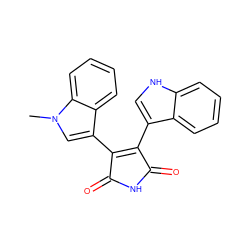 Cn1cc(C2=C(c3c[nH]c4ccccc34)C(=O)NC2=O)c2ccccc21 ZINC000000004810