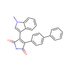 Cn1cc(C2=C(c3ccc(-c4ccccc4)cc3)C(=O)NC2=O)c2ccccc21 ZINC000049126077