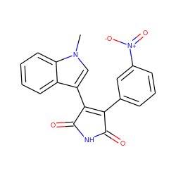 Cn1cc(C2=C(c3cccc([N+](=O)[O-])c3)C(=O)NC2=O)c2ccccc21 ZINC000013447862