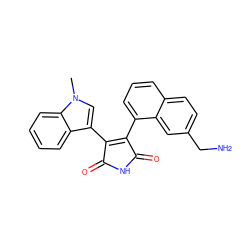 Cn1cc(C2=C(c3cccc4ccc(CN)cc34)C(=O)NC2=O)c2ccccc21 ZINC000035983238