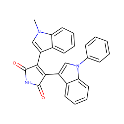 Cn1cc(C2=C(c3cn(-c4ccccc4)c4ccccc34)C(=O)NC2=O)c2ccccc21 ZINC000013447697