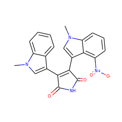 Cn1cc(C2=C(c3cn(C)c4cccc([N+](=O)[O-])c34)C(=O)NC2=O)c2ccccc21 ZINC000013447809