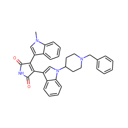 Cn1cc(C2=C(c3cn(C4CCN(Cc5ccccc5)CC4)c4ccccc34)C(=O)NC2=O)c2ccccc21 ZINC000013489985