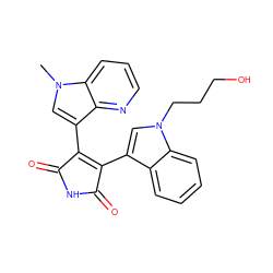 Cn1cc(C2=C(c3cn(CCCO)c4ccccc34)C(=O)NC2=O)c2ncccc21 ZINC000043021266