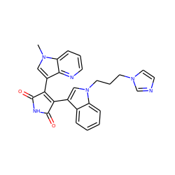 Cn1cc(C2=C(c3cn(CCCn4ccnc4)c4ccccc34)C(=O)NC2=O)c2ncccc21 ZINC000043077198