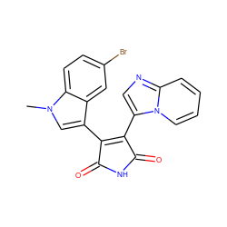 Cn1cc(C2=C(c3cnc4ccccn34)C(=O)NC2=O)c2cc(Br)ccc21 ZINC000096922375