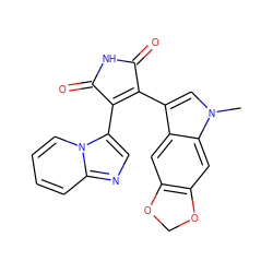 Cn1cc(C2=C(c3cnc4ccccn34)C(=O)NC2=O)c2cc3c(cc21)OCO3 ZINC000096929151