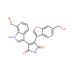 Cn1cc(C2=C(c3coc4cc(CO)ccc34)C(=O)NC2=O)c2cccc(CO)c21 ZINC000040951592