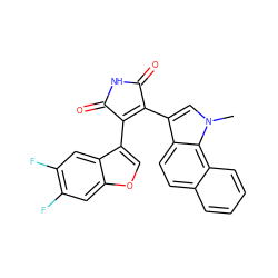 Cn1cc(C2=C(c3coc4cc(F)c(F)cc34)C(=O)NC2=O)c2ccc3ccccc3c21 ZINC000040950168