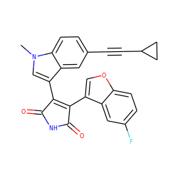 Cn1cc(C2=C(c3coc4ccc(F)cc34)C(=O)NC2=O)c2cc(C#CC3CC3)ccc21 ZINC000045484421