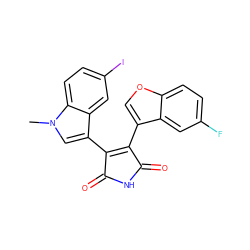 Cn1cc(C2=C(c3coc4ccc(F)cc34)C(=O)NC2=O)c2cc(I)ccc21 ZINC000040951099