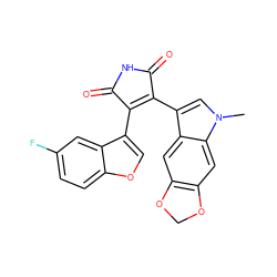 Cn1cc(C2=C(c3coc4ccc(F)cc34)C(=O)NC2=O)c2cc3c(cc21)OCO3 ZINC000040413912