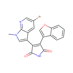 Cn1cc(C2=C(c3coc4ccccc34)C(=O)NC2=O)c2cc(Br)cnc21 ZINC000096929145