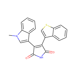 Cn1cc(C2=C(c3csc4ccccc34)C(=O)NC2=O)c2ccccc21 ZINC000013447710