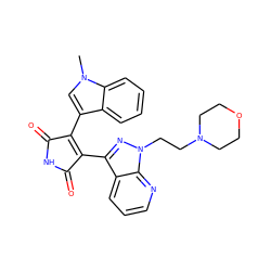 Cn1cc(C2=C(c3nn(CCN4CCOCC4)c4ncccc34)C(=O)NC2=O)c2ccccc21 ZINC000103233890