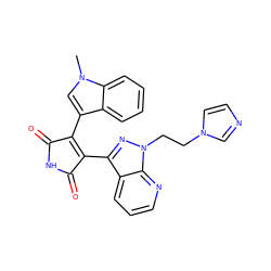 Cn1cc(C2=C(c3nn(CCn4ccnc4)c4ncccc34)C(=O)NC2=O)c2ccccc21 ZINC000043019469