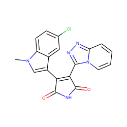 Cn1cc(C2=C(c3nnc4ccccn34)C(=O)NC2=O)c2cc(Cl)ccc21 ZINC000299858385