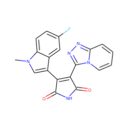 Cn1cc(C2=C(c3nnc4ccccn34)C(=O)NC2=O)c2cc(F)ccc21 ZINC000299858455