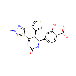 Cn1cc(C2=NC(=O)N[C@H](c3ccc(C(=O)O)c(O)c3)[C@@H]2c2ccsc2)cn1 ZINC000169702750