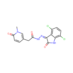 Cn1cc(CC(=O)N/N=C2\C(=O)Nc3c(Cl)ccc(Cl)c32)ccc1=O ZINC000072181763