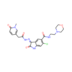 Cn1cc(CC(=O)N/N=C2\C(=O)Nc3cc(Cl)c(C(=O)NCCN4CCOCC4)cc32)ccc1=O ZINC000072179181