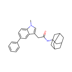 Cn1cc(CC(=O)NC23CC4CC(CC(C4)C2)C3)c2cc(-c3ccccc3)ccc21 ZINC000084740418