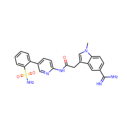 Cn1cc(CC(=O)Nc2ccc(-c3ccccc3S(N)(=O)=O)cn2)c2cc(C(=N)N)ccc21 ZINC000013835129