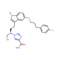 Cn1cc(CC[C@H](CO)n2cnc(C(N)=O)c2)c2cc(OCCCc3ccc(Cl)cc3)ccc21 ZINC000003820981