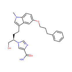 Cn1cc(CC[C@H](CO)n2cnc(C(N)=O)c2)c2cc(OCCCc3ccccc3)ccc21 ZINC000013580975