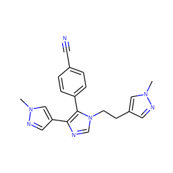 Cn1cc(CCn2cnc(-c3cnn(C)c3)c2-c2ccc(C#N)cc2)cn1 ZINC000226098129