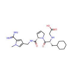 Cn1cc(CNC(=O)[C@@H]2C=CCN2C(=O)[C@@H](CC2CCCCC2)NCC(=O)O)cc1C(=N)N ZINC000013490339